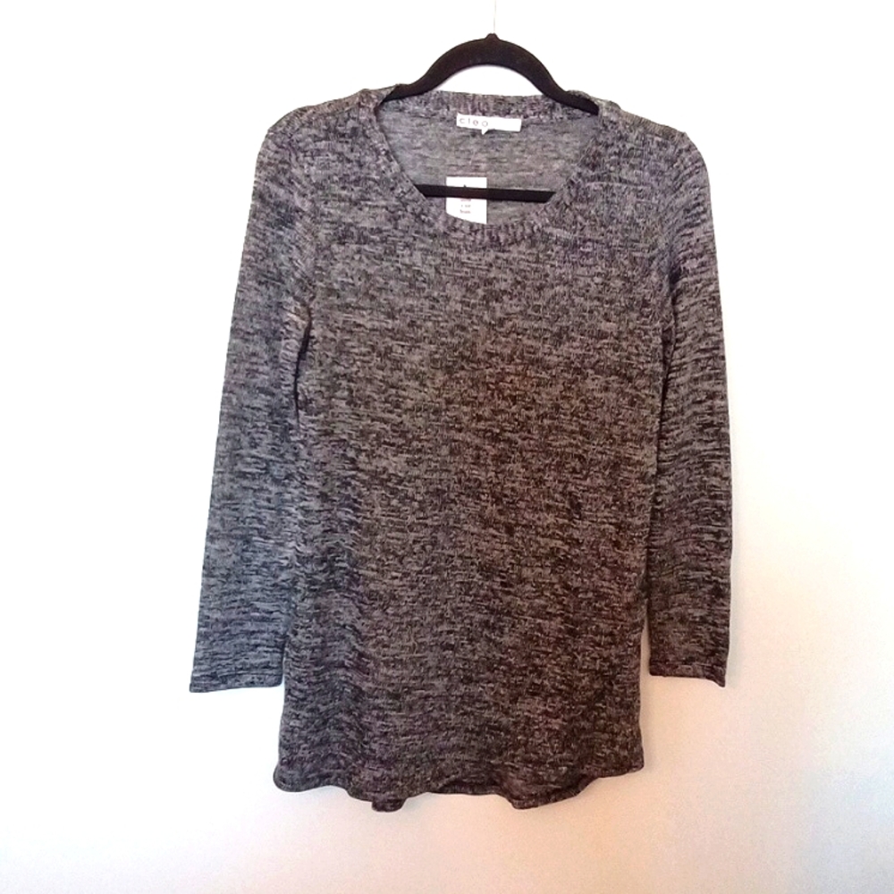 Cleo Women's Black & White Long Sleeve Round Neckline Crossover Front Sweater